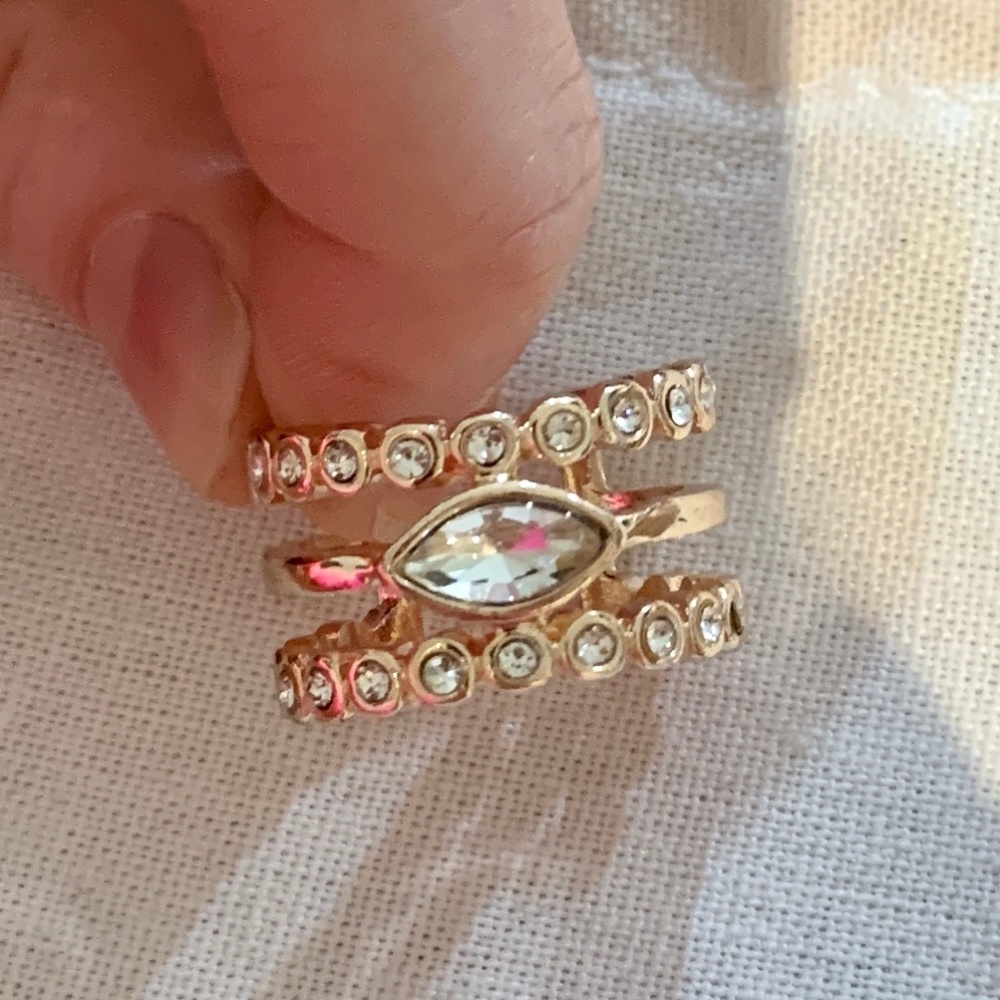 LUV AJ Rose Gold Marquise Crystal Statement Ring S